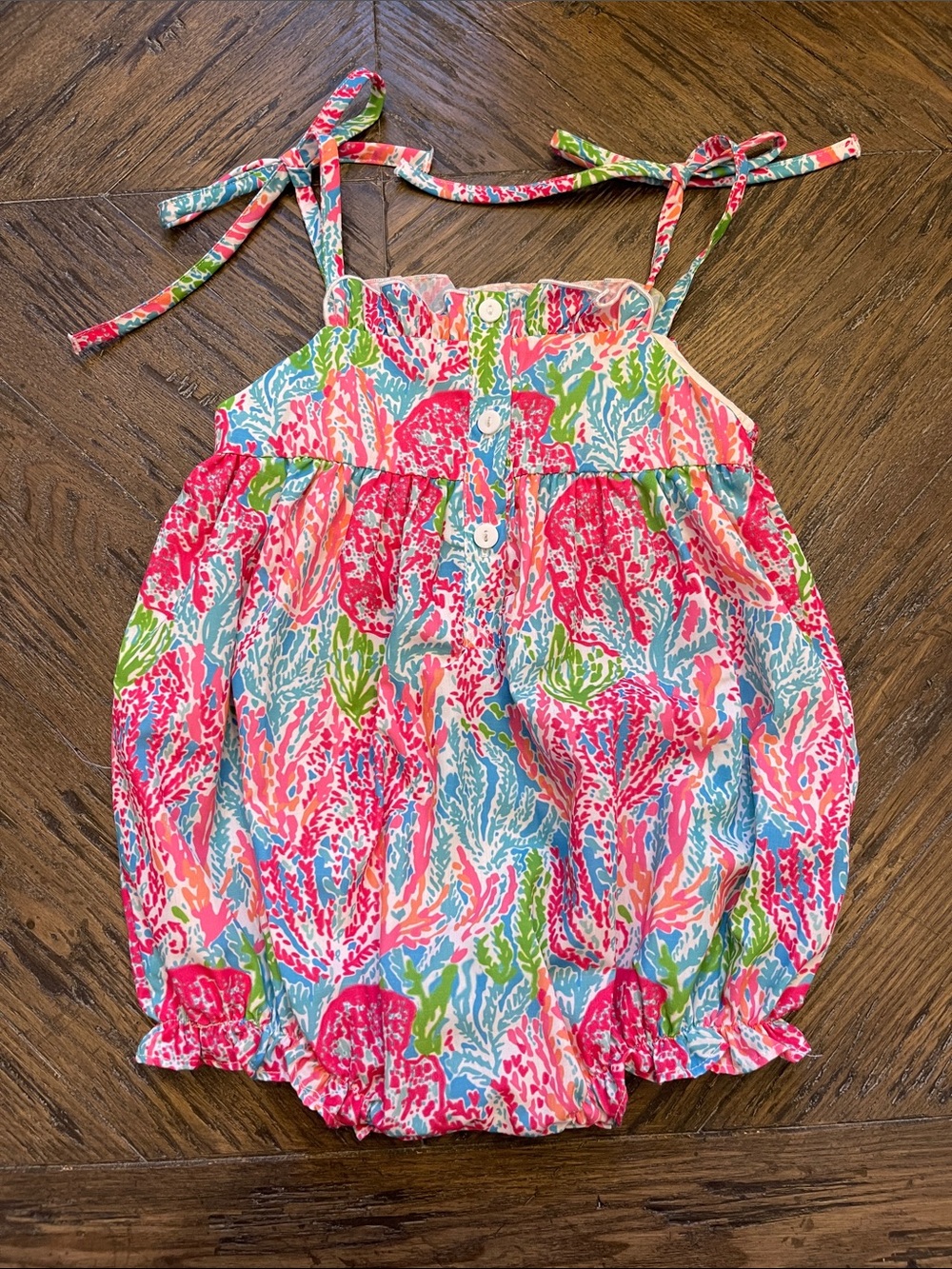 Little Bear Smocks Smocked Bubble Romper - Pink Multi - Picture 3 of 4